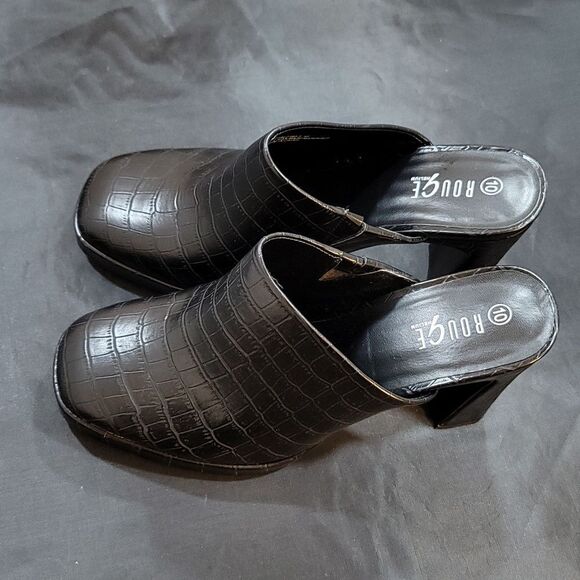 BRAND NEW ROUGE HELUIM SQUARE TOE HIGH HEEL CROC SKIN PRINT FAUX SLIM  MULE R3 - Picture 15 of 16